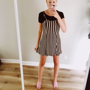 Vintage Pinstriped 90s Black Mini Dress